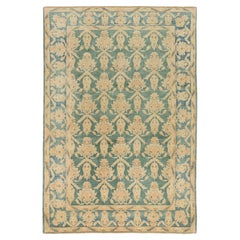 Tapis moderne Isfahan, noué à la main, 9.2 × 6.2 ft - Sage Green, Beige and Ivory