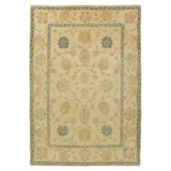 Moderner Isfahan Teppich, handgeknüpft, 9.3 × 6.6 ft - Beige, Teal und Soft Rose