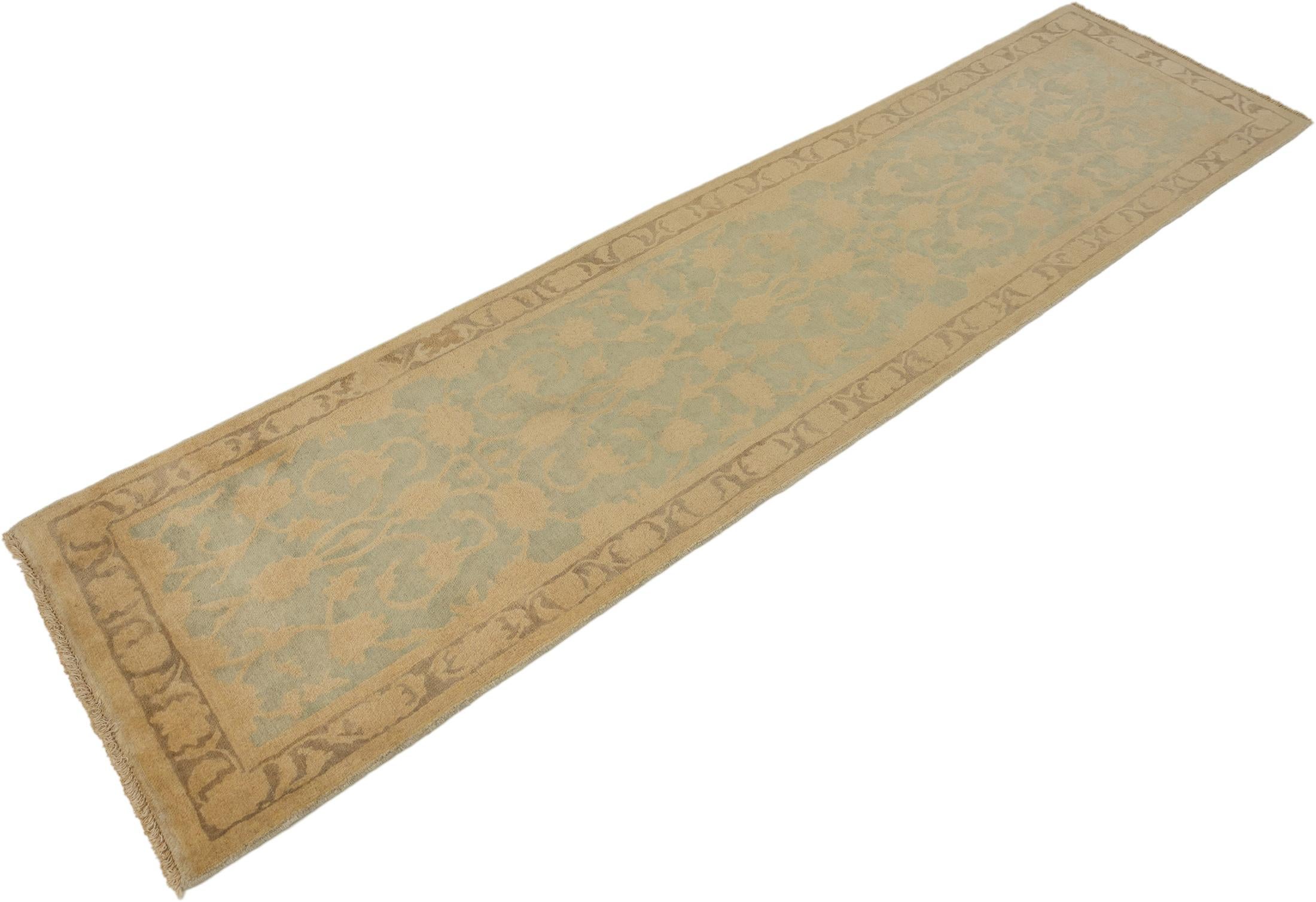 Perse Tapis de course moderne Isfahan, noué à la main, 10.2 × 3.4 ft - Beige, Green and Brown en vente