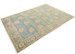 Modern Isfahan Rug, Hand-Knotted, 11x8 ft – Aqua Blue and Warm Beige