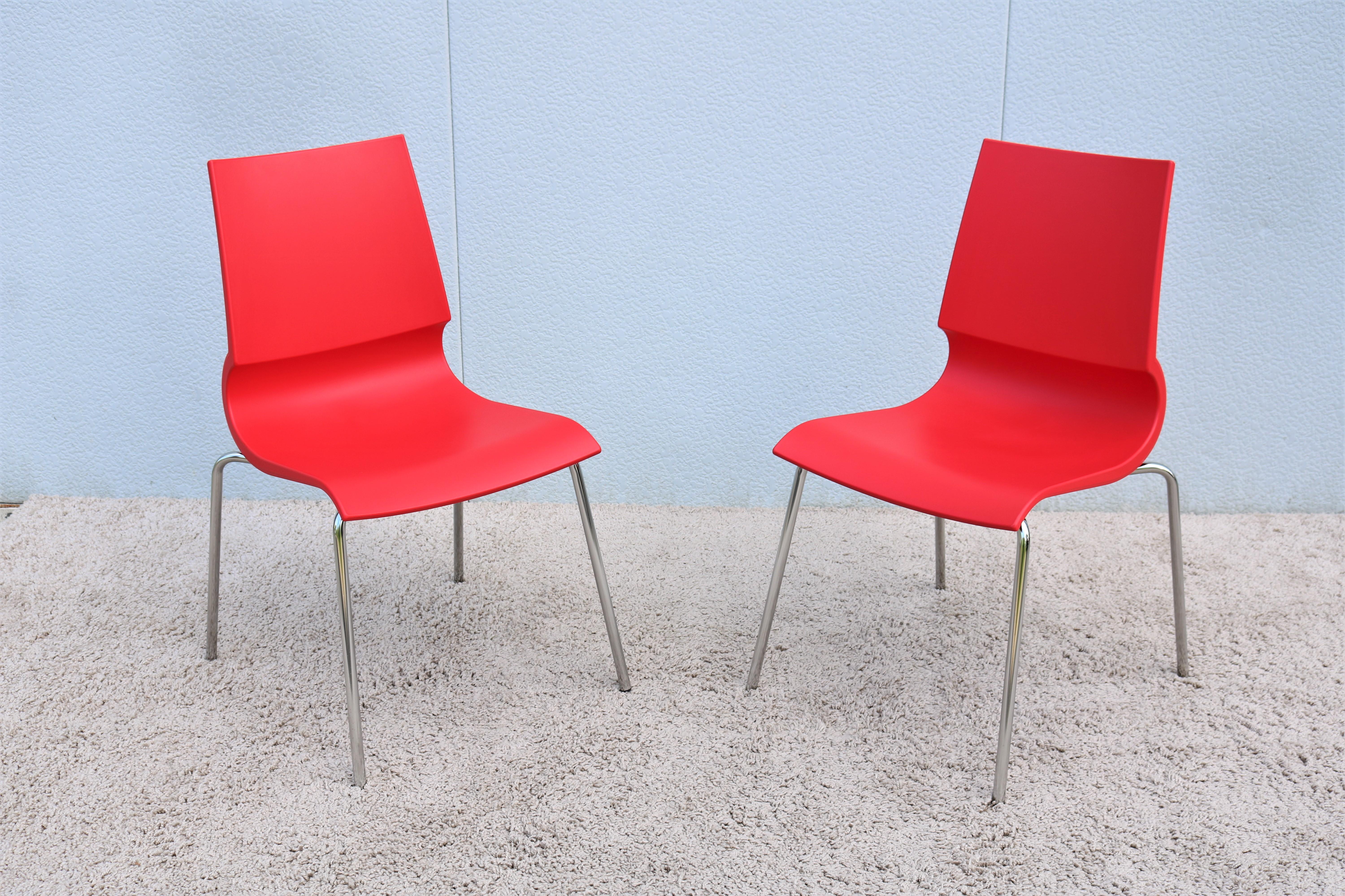 Moderne Paire de chaises de salle à manger italiennes modernes MarCo Maran pour Maxdesign Red Ricciolina en vente