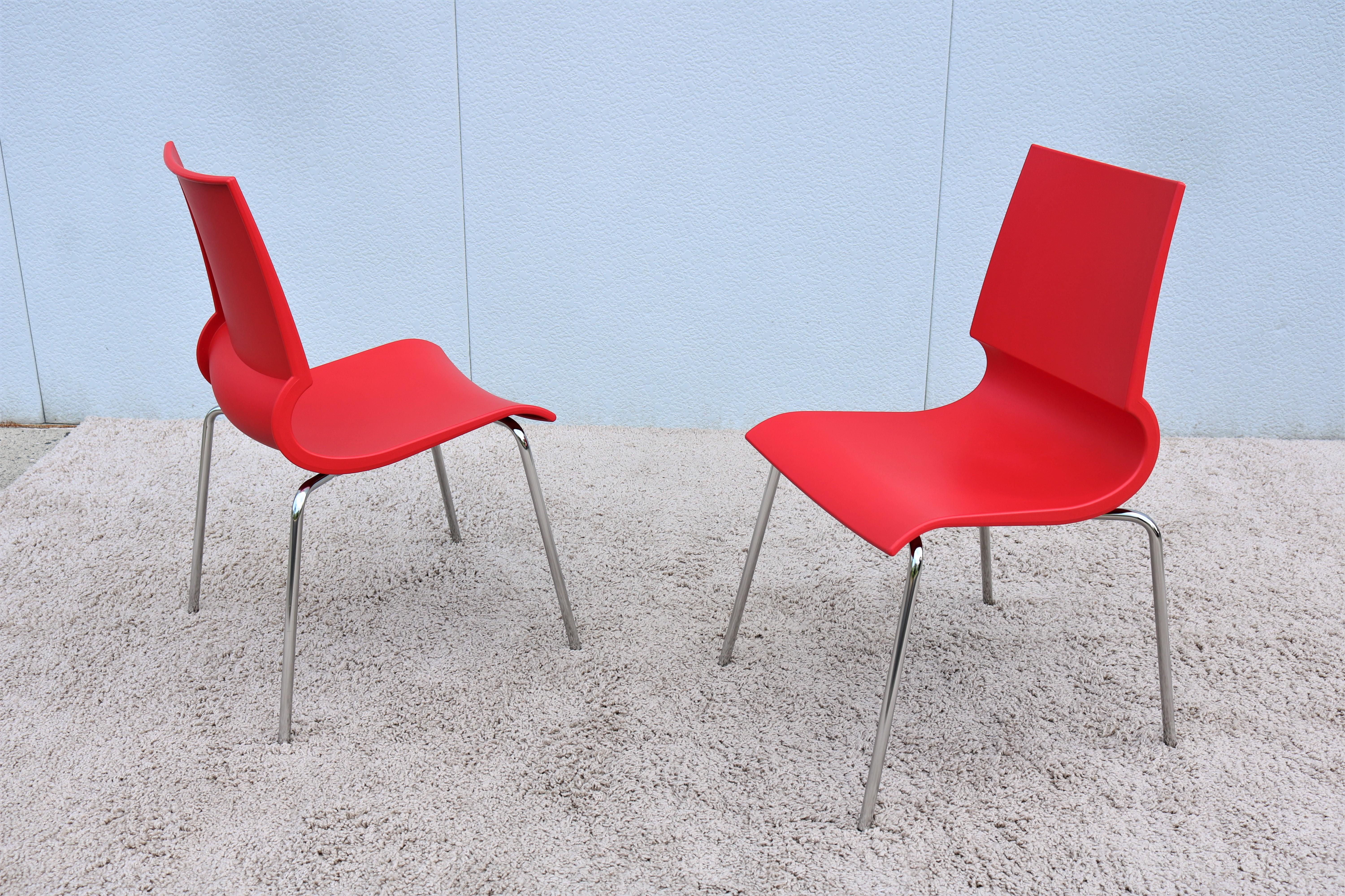 Paire de chaises de salle à manger italiennes modernes MarCo Maran pour Maxdesign Red Ricciolina en vente 1