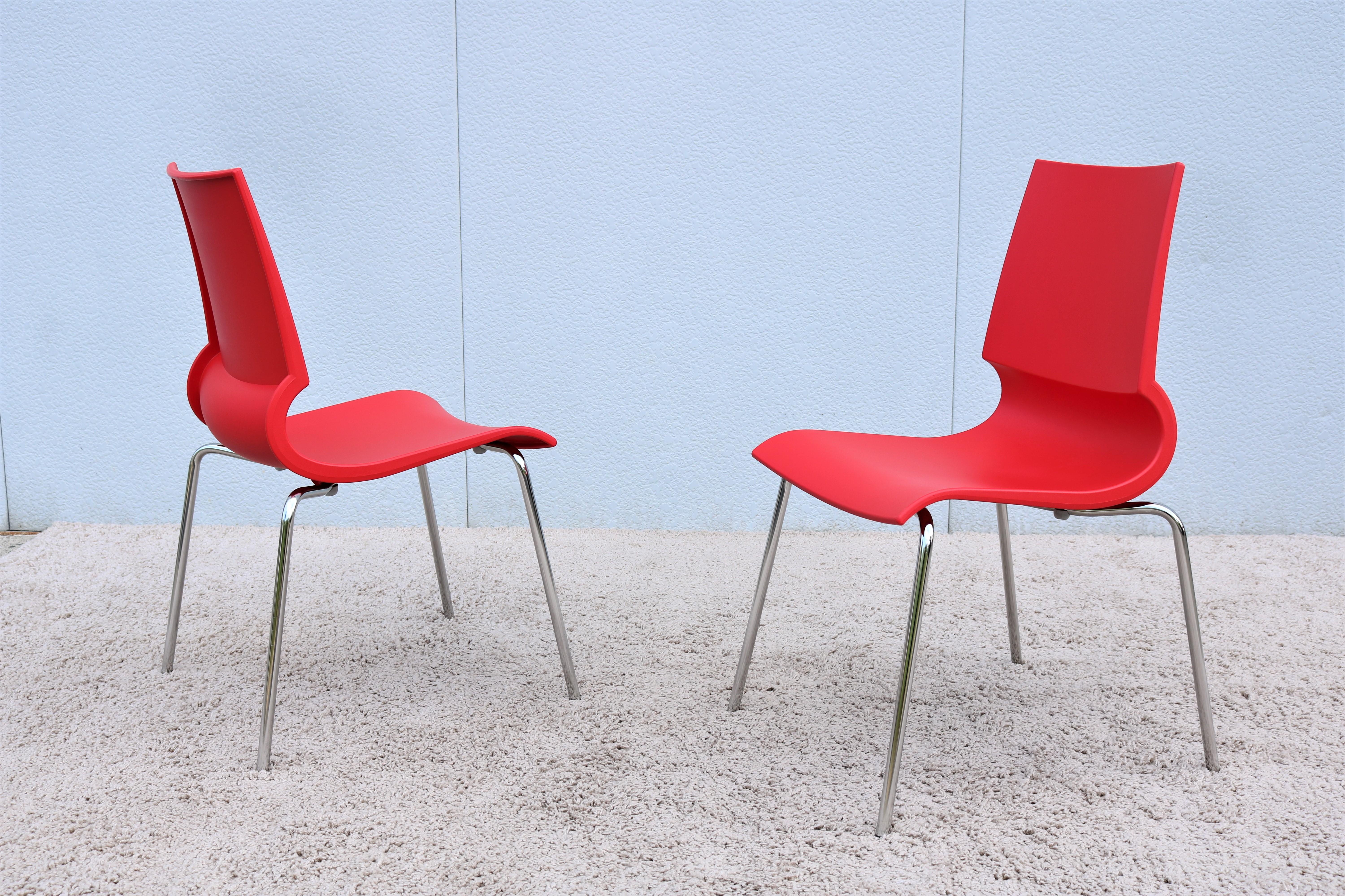 Steel Modern Italia MarCo Maran for Maxdesign Red Ricciolina Dining Chairs, a Pair For Sale