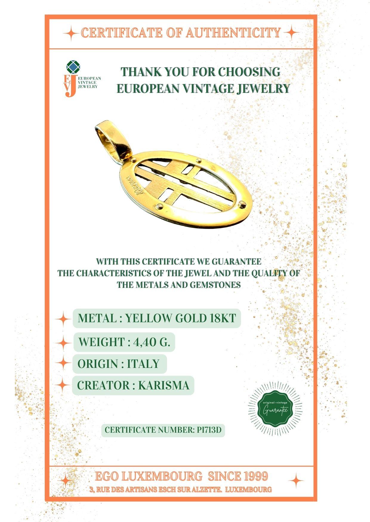 Croix italienne moderne en or jaune 18 carats de Karisma en vente 2