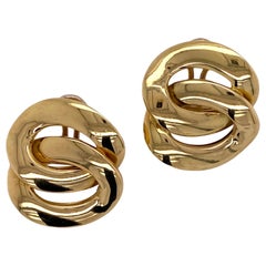 Modern Italian 18 Karat Yellow Gold Interlocking Circle Drop Leverback Earrings