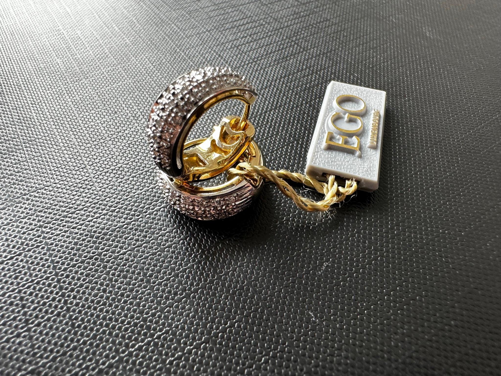Modern Italian 18kt Gold Hoop Earrings with Diamonds For Sale 1