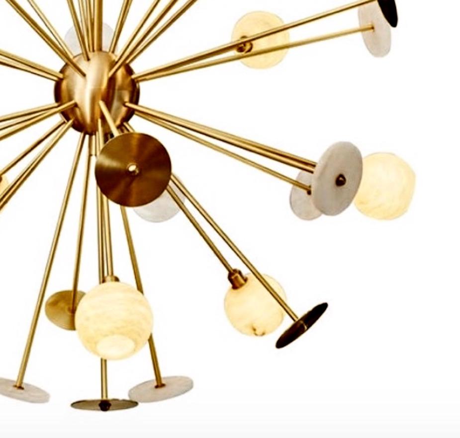 Mid-Century Modern Modern Italian Alabaster Satin Brass Space Age Style 12-Light Sputnik Chandelier