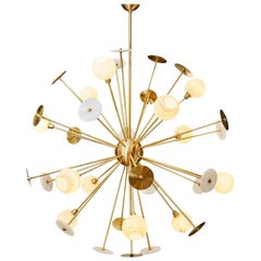 Modern Italian Alabaster Satin Brass Space Age Style 12-Light Sputnik Chandelier