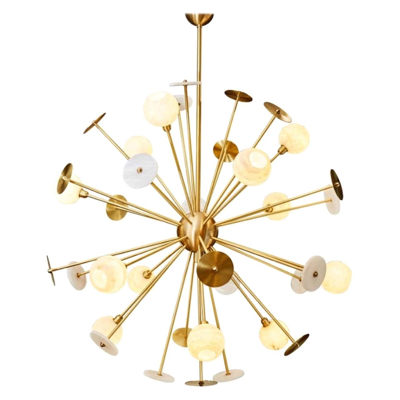 Lustre moderne en cristal Spoutnik en laiton à 6 lumières pour salon et Lustre moderne en cristal Spoutnik en laiton à 6 lumières pour salon et