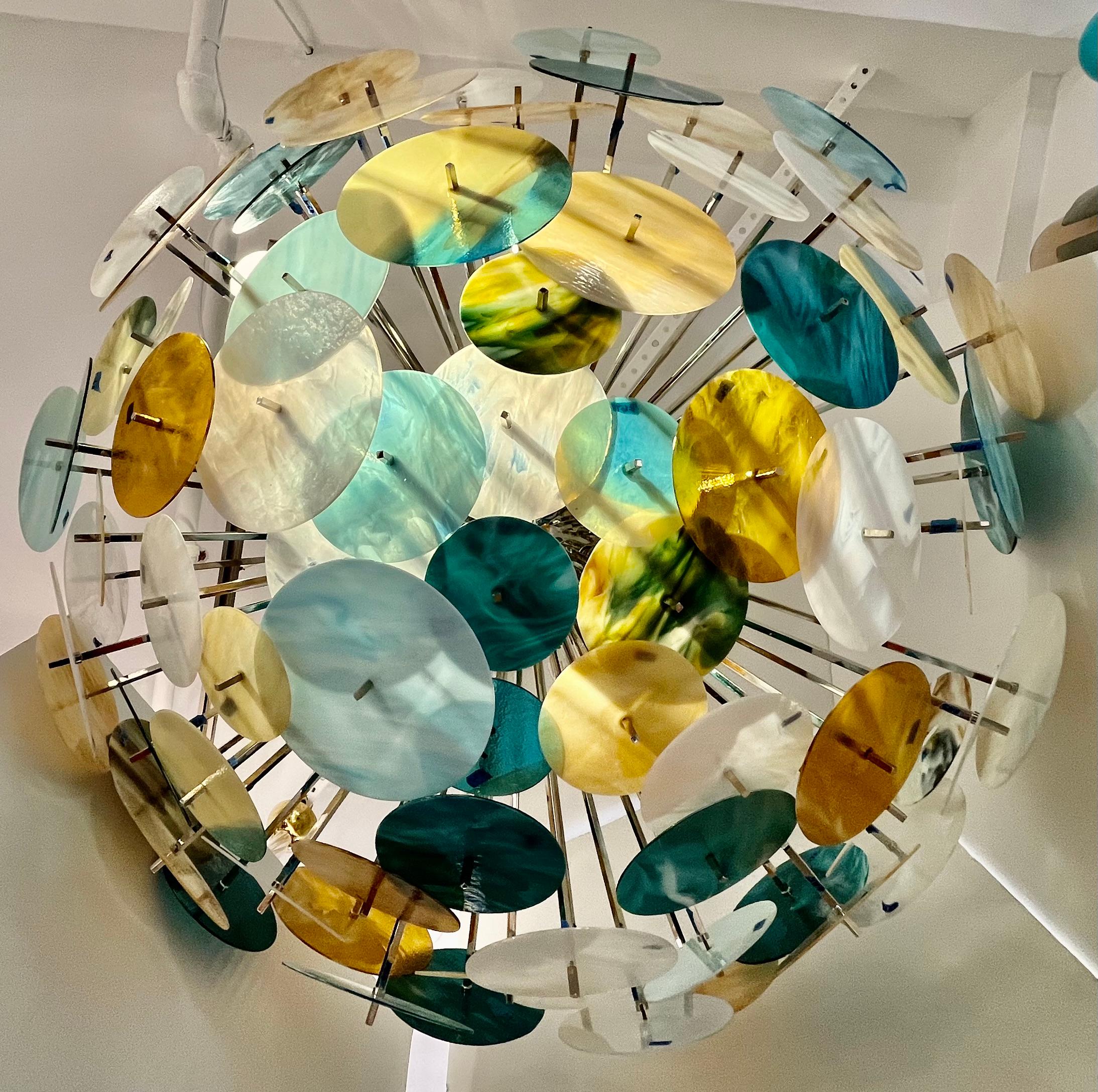 An explosion of colors! or a subtle statement: This contemporary custom Sputnik chandelier/flush mount, is entirely customizable and handcrafted in Italy: an enticing modern design, exclusive by Cosulich Interiors & Antiques, here with a polished