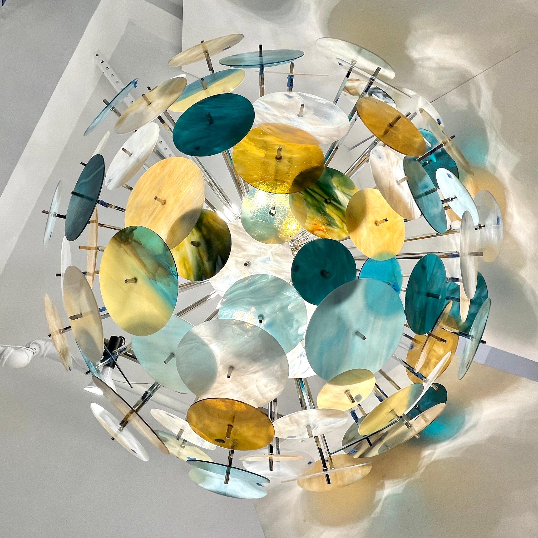 An explosion of colors! or a subtle statement: This contemporary custom sputnik chandelier/flush mount, is entirely customizable and handcrafted in Italy: an enticing modern design, exclusive by Cosulich Interiors & Antiques, here with a polished