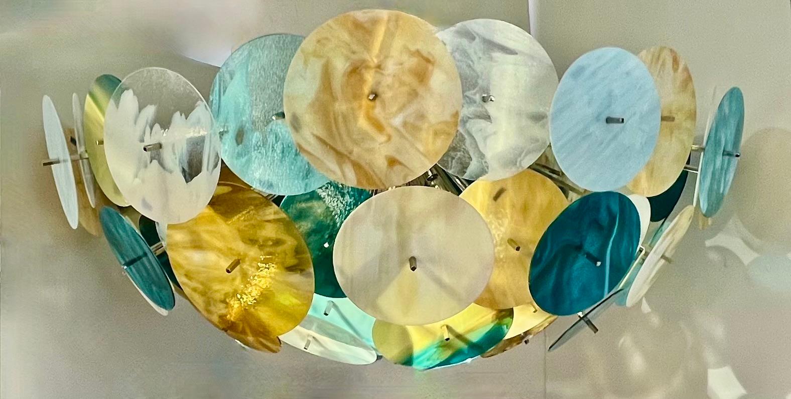 Organique Monture encastrée moderne italienne Spoutnik en verre de Murano en nickel bleu turquoise, vert et or blanc en vente