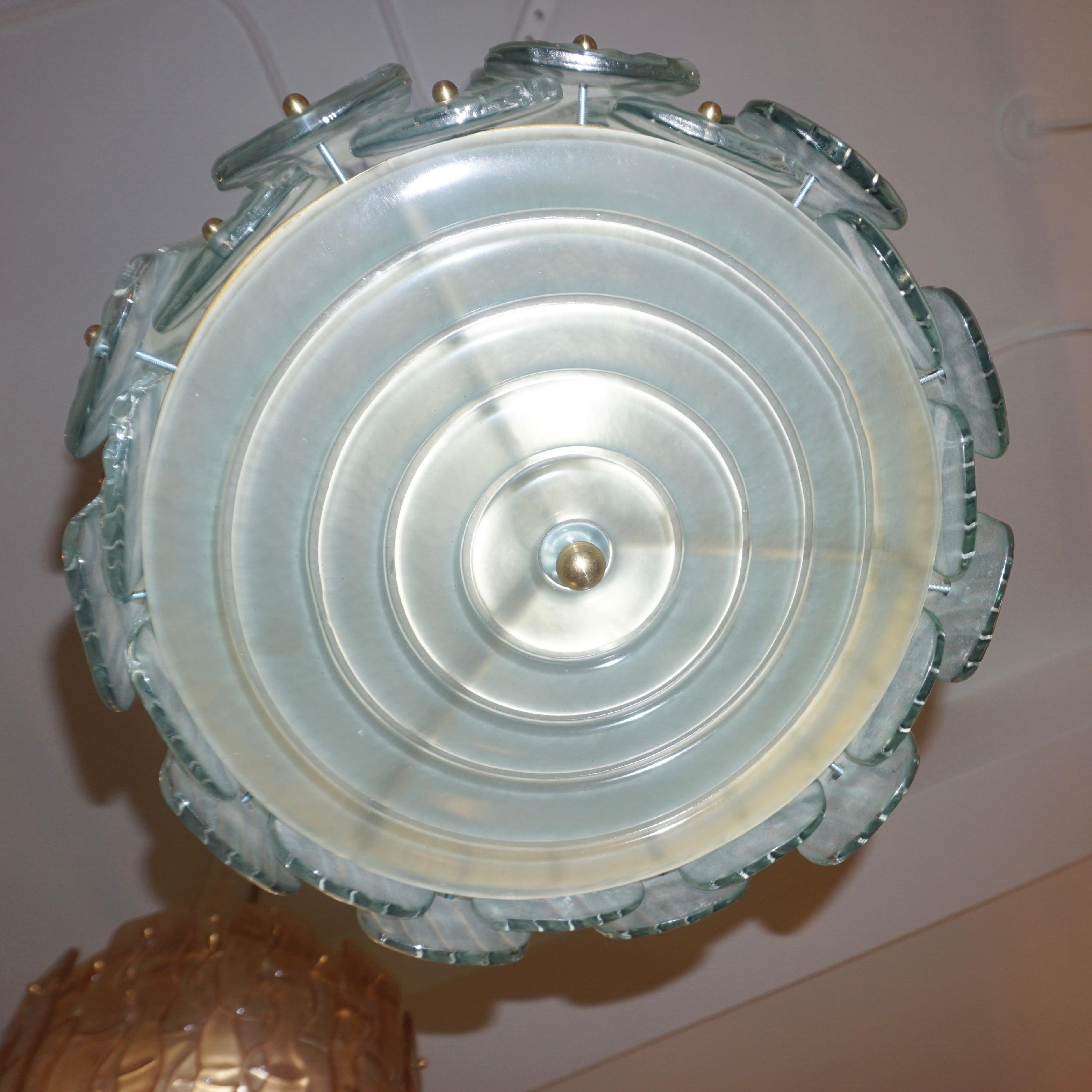 Modern Italian Aquamarine Crystal Murano Glass Tall Brass Lantern / Chandelier In New Condition For Sale In New York, NY