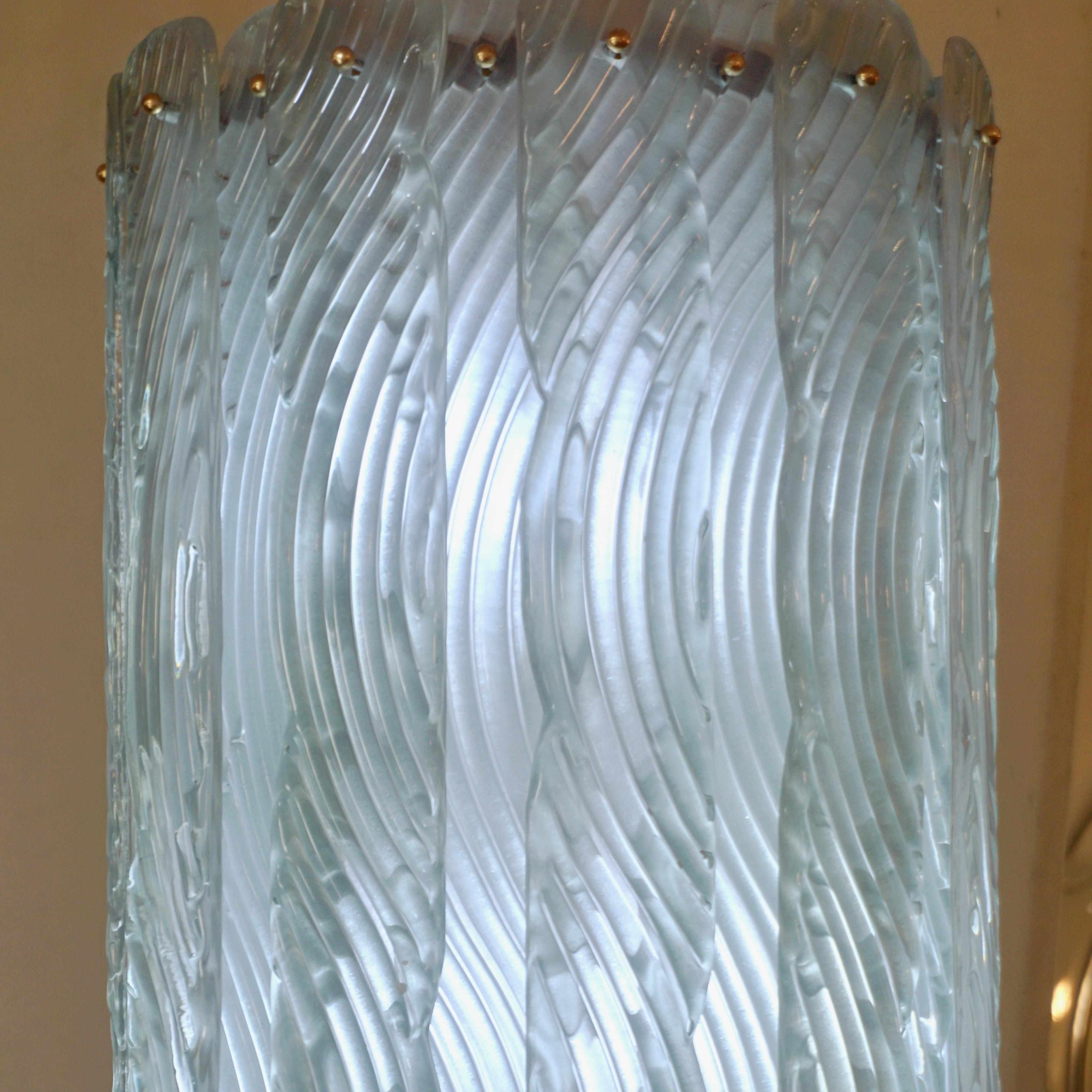 Modern Italian Aquamarine Crystal Murano Glass Tall Brass Lantern / Chandelier For Sale 2