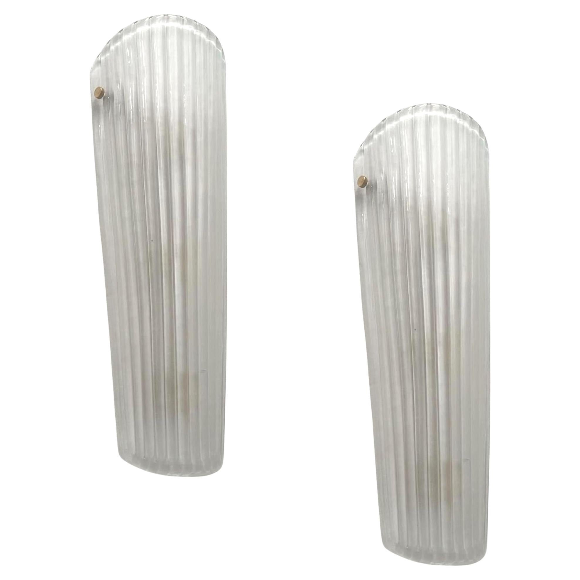 Modern Italian Art Deco Design Frosted White Murano Glass Sconces For Sale