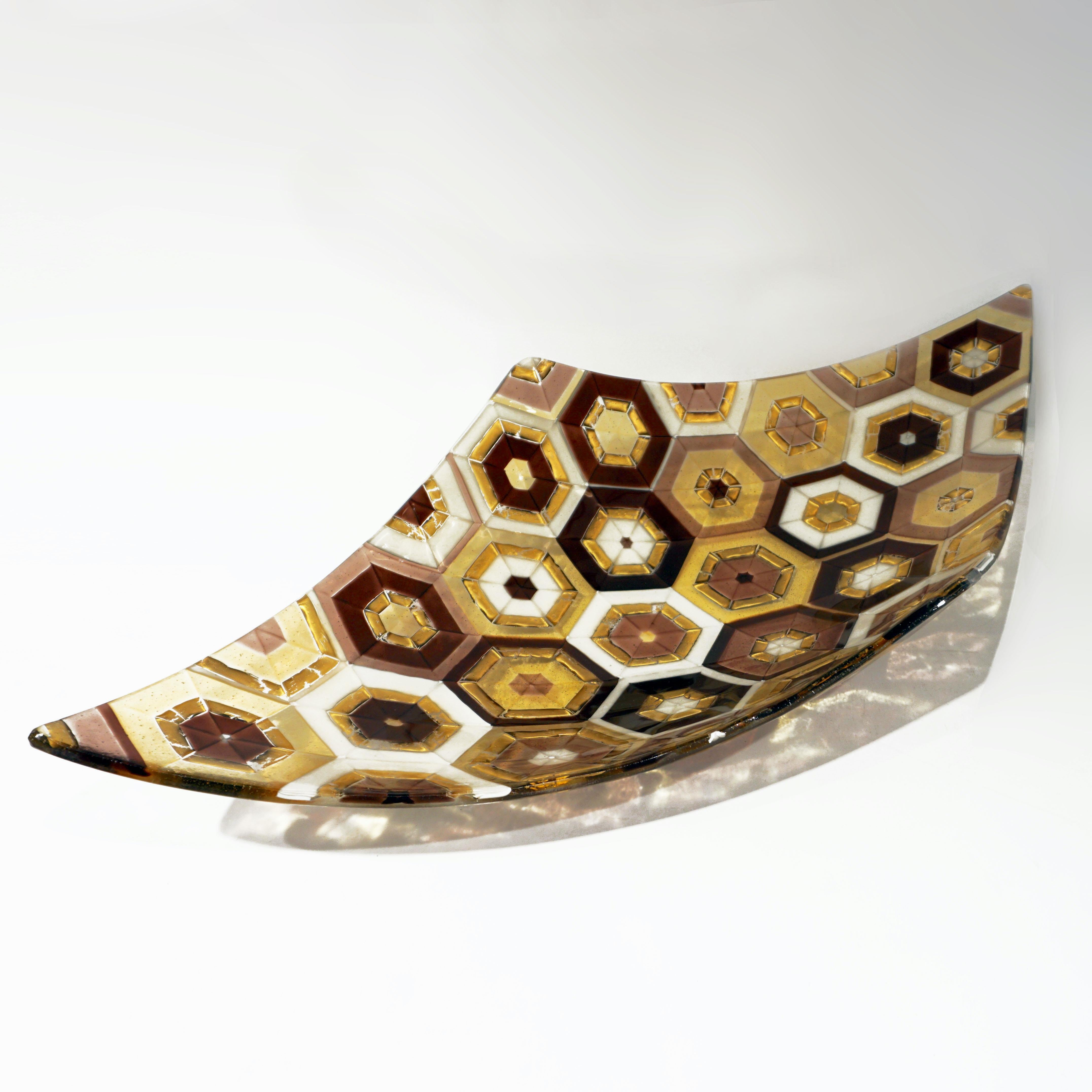 Modern Italian Art Deco Design Gold Amethyst Cream Murano Art Glass Mosaic Bowl For Sale 5