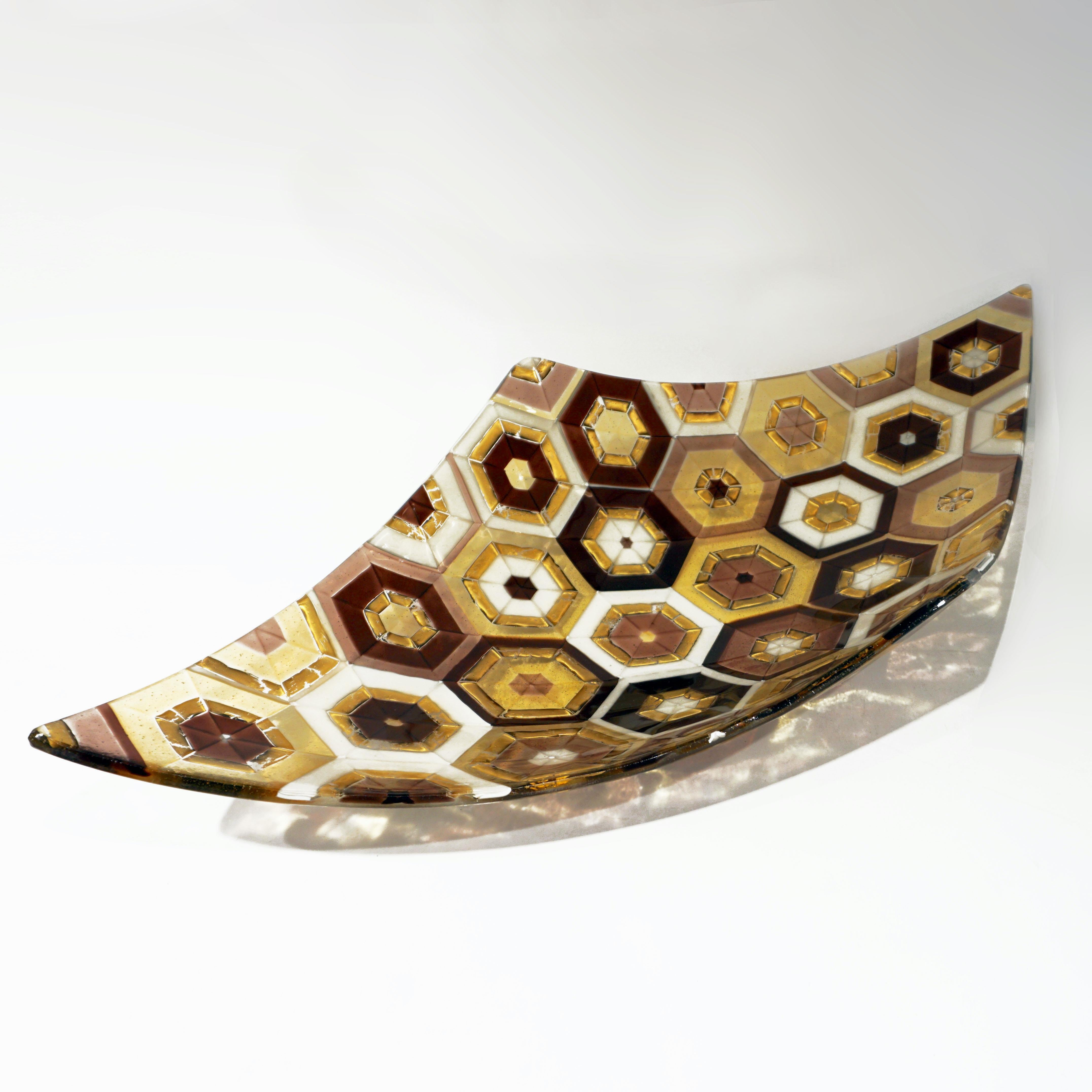 Cuenco de mosaico de cristal de Murano con diseño Art Decó italiano moderno Amatista crema dorada en venta 3