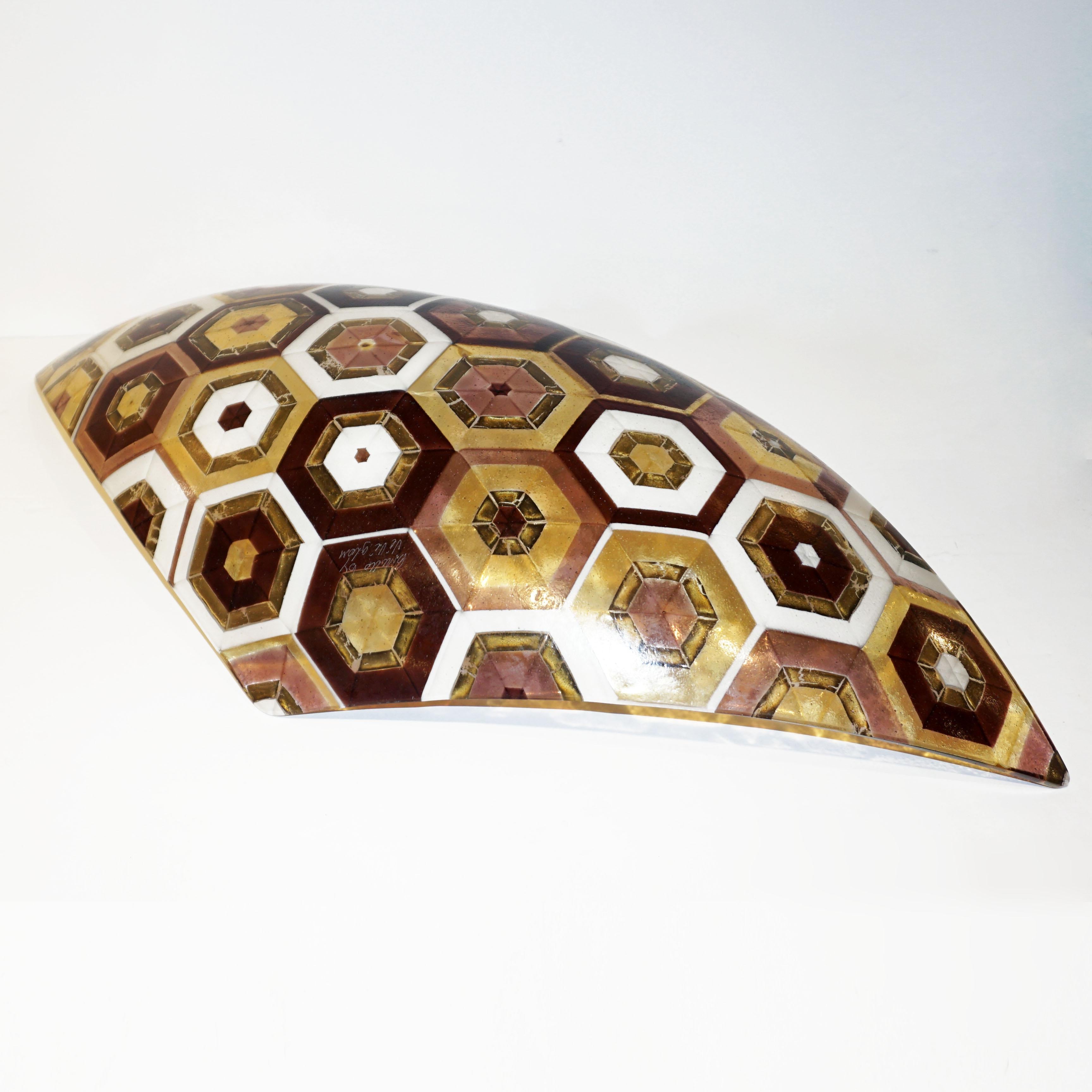 Modern Italian Art Deco Design Gold Amethyst Cream Murano Art Glass Mosaic Bowl For Sale 7