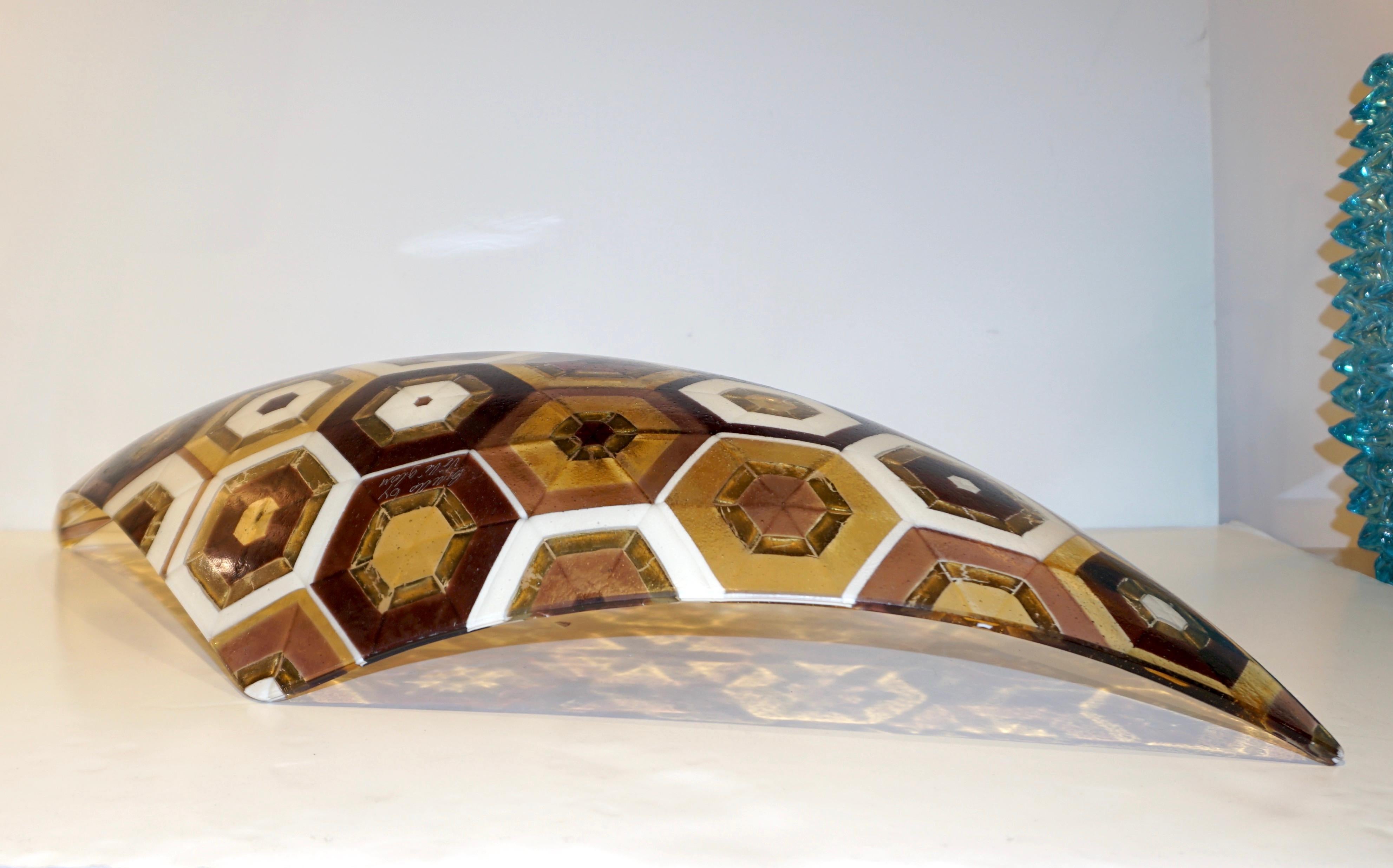 Modern Italian Art Deco Design Gold Amethyst Cream Murano Art Glass Mosaic Bowl For Sale 6