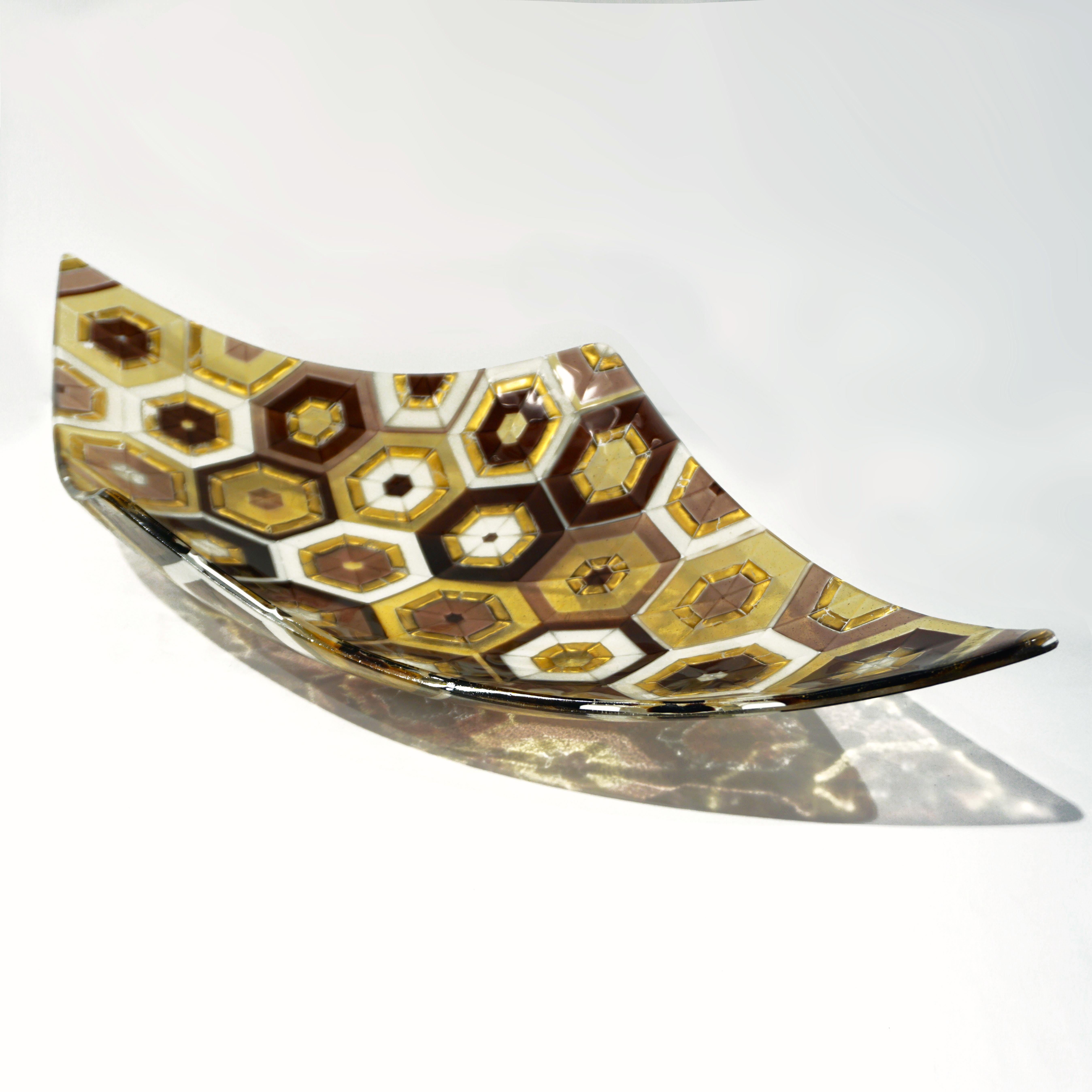 Modern Italian Art Deco Design Gold Amethyst Cream Murano Art Glass Mosaic Bowl For Sale 3