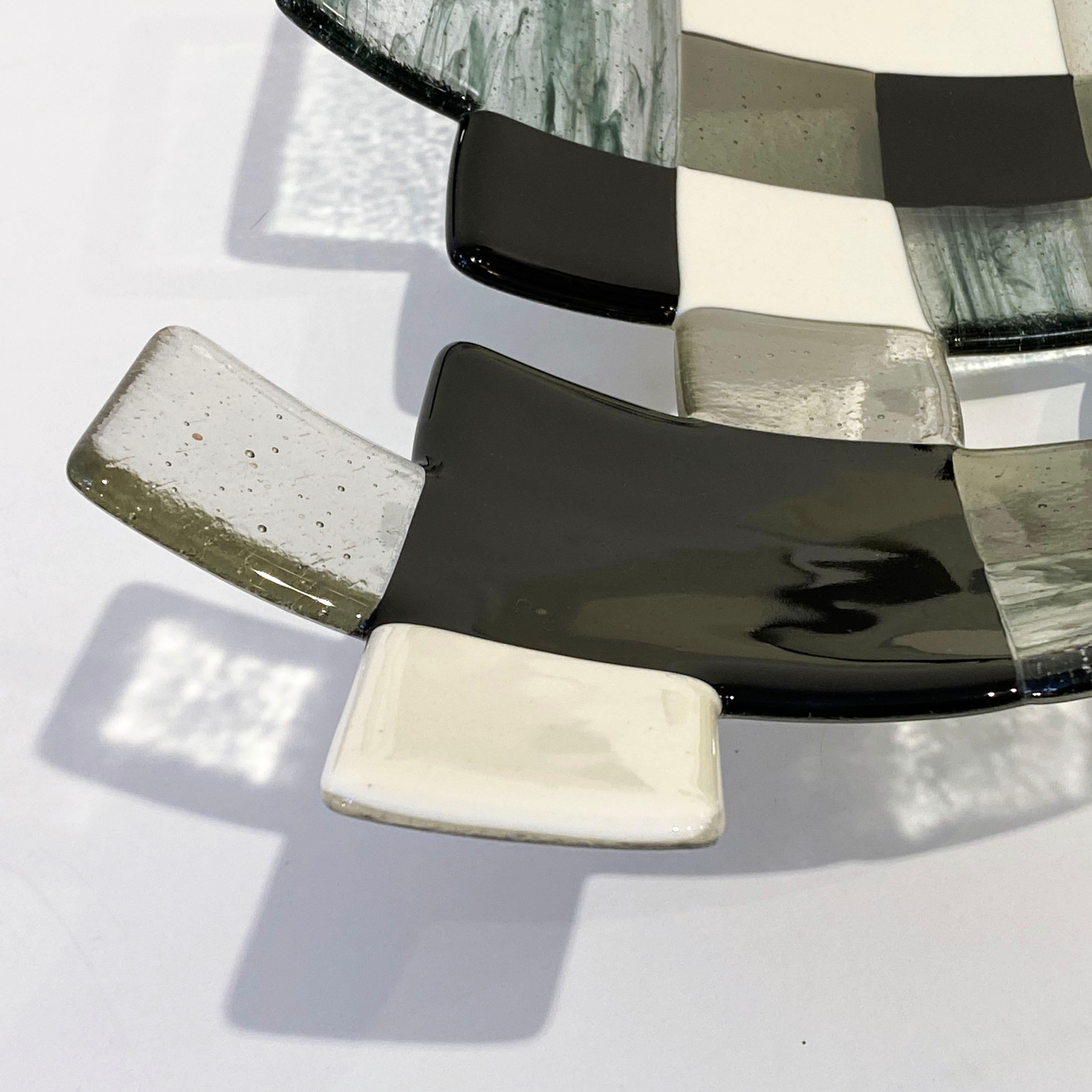 Contemporary Modern Italian Art Deco Design Green Black White Smoked Art Glass Mosaic Bowl For Sale