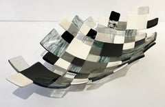 Modern Italian Art Deco Design Green Black White Smoked Art Glass Mosaic Bowl