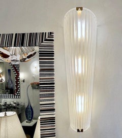 Modern Italian Art Deco Design Iridescent Frosted White Murano Glass Sconces