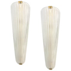 Modern Italian Art Deco Design Iridescent Frosted White Murano Glass Sconces