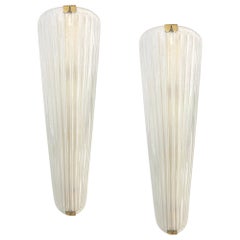 Modern Italian Art Deco Design Iridescent Frosted White Murano Glass Sconces
