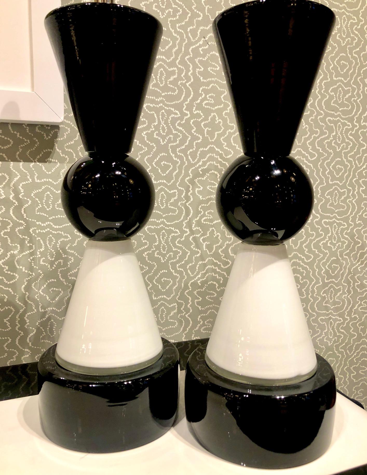 Modern Italian Art Glass Table Lamps, Pair In Excellent Condition In West Hollywood, CA