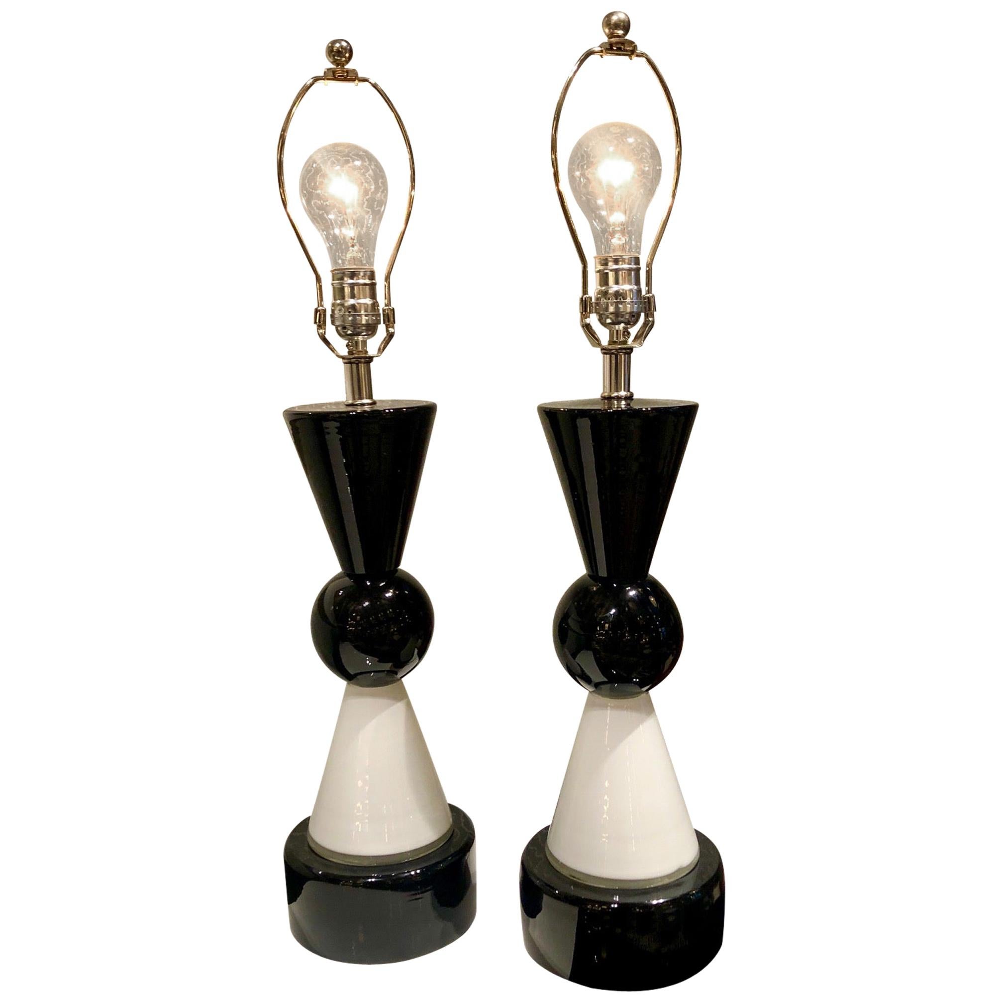 Modern Italian Art Glass Table Lamps, Pair