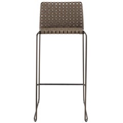 Modern Italian Bar or Counter Stool, Woven Leather, Made in Italy
