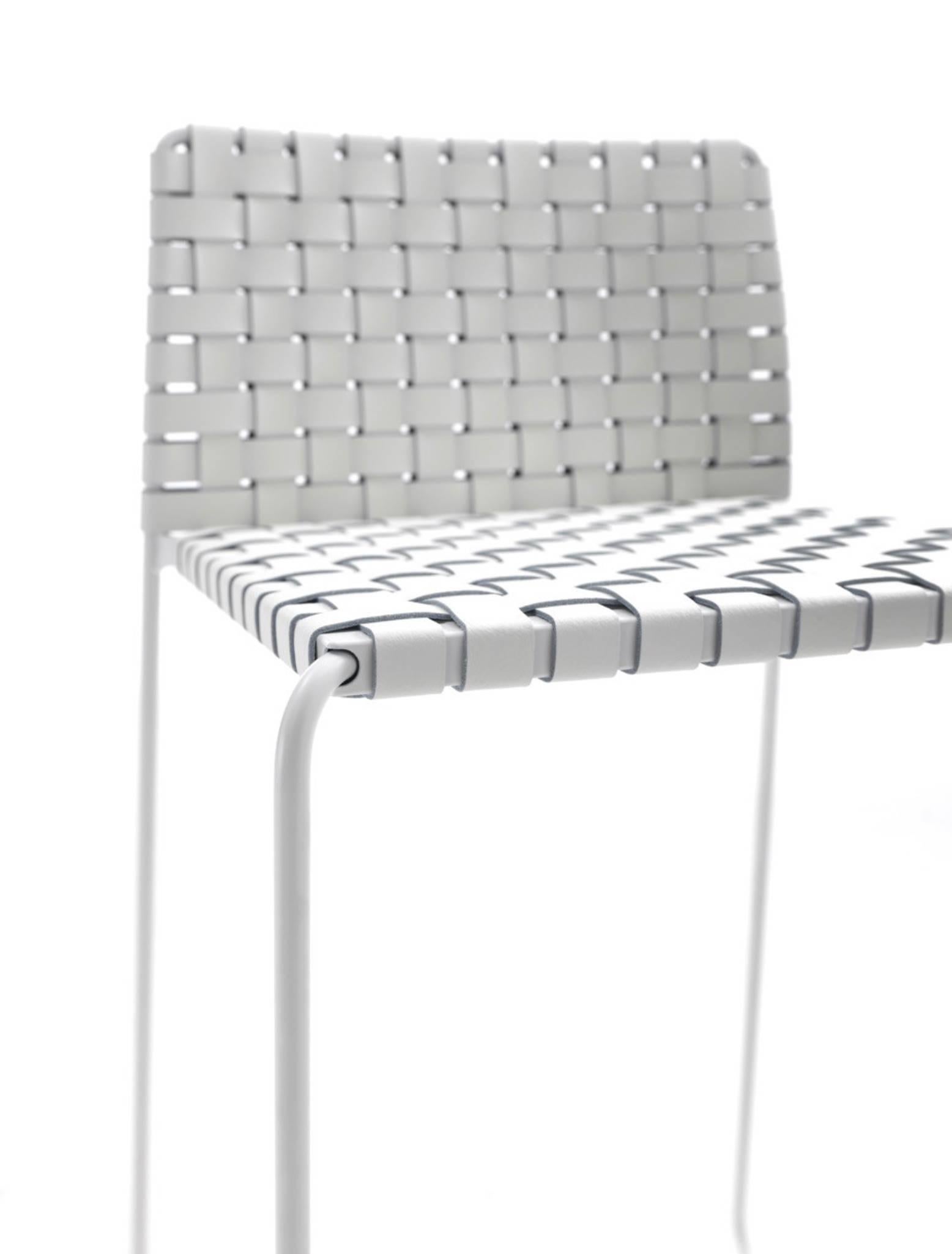 Modern Italian Bar or Counter Stool, Woven Leather, Made in Italy In New Condition For Sale In Jersey City, NJ