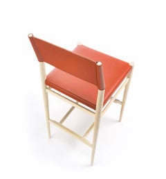 Modern Italian Bar Stool Leather and Wood, Made in Italy