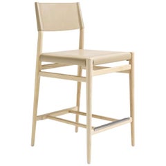 Modern Italian Bar Stool Leather and Wood, Made in Italy