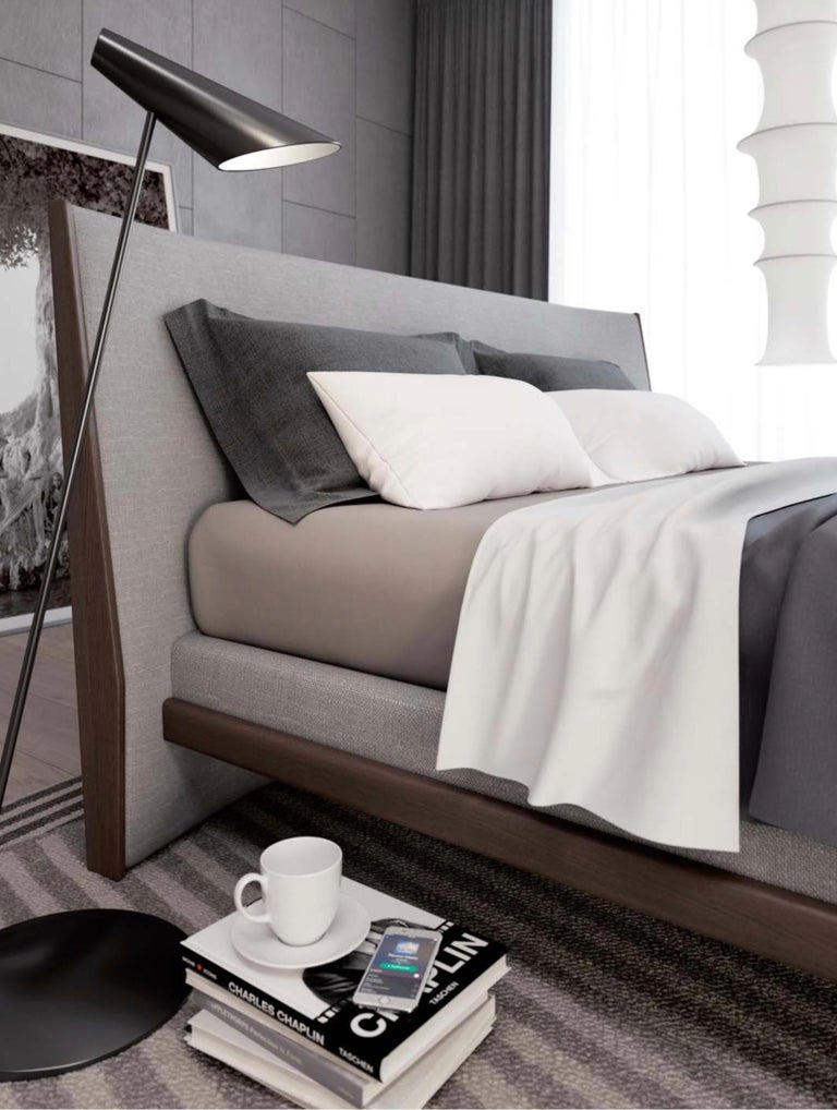 Modern Italian Bedroom set includes bed and two night tables, wood and