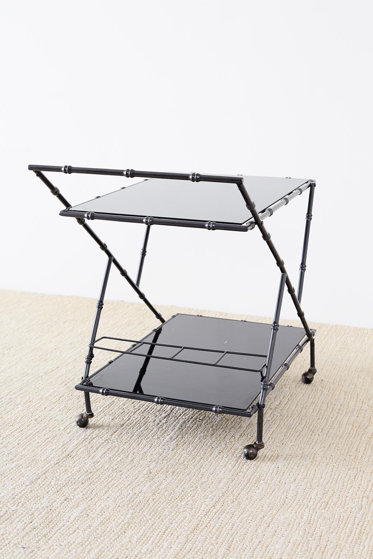 Modern Italian Black Faux-Bamboo Rolling Bar Cart For Sale 5