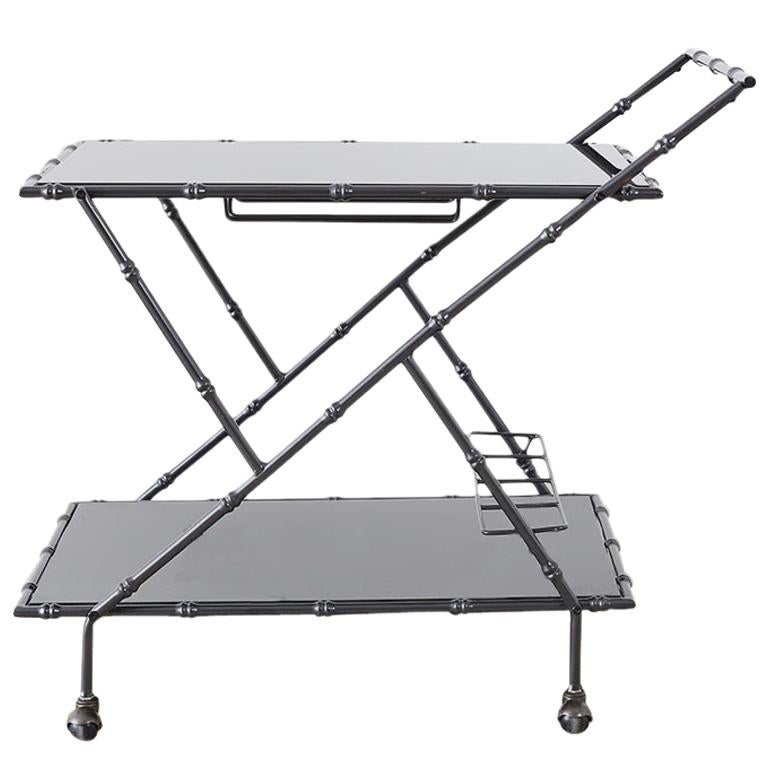 Modern Italian Black Faux-Bamboo Rolling Bar Cart For Sale