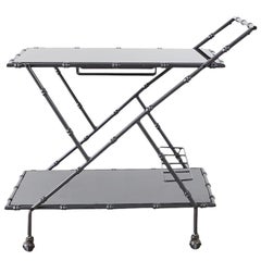 Modern Italian Black Faux-Bamboo Rolling Bar Cart