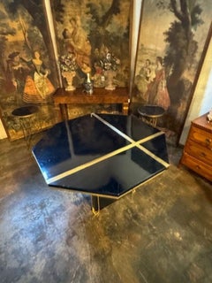 Modern Italian Black Lacquer and Brass Center Table after Jean Claude Mahey