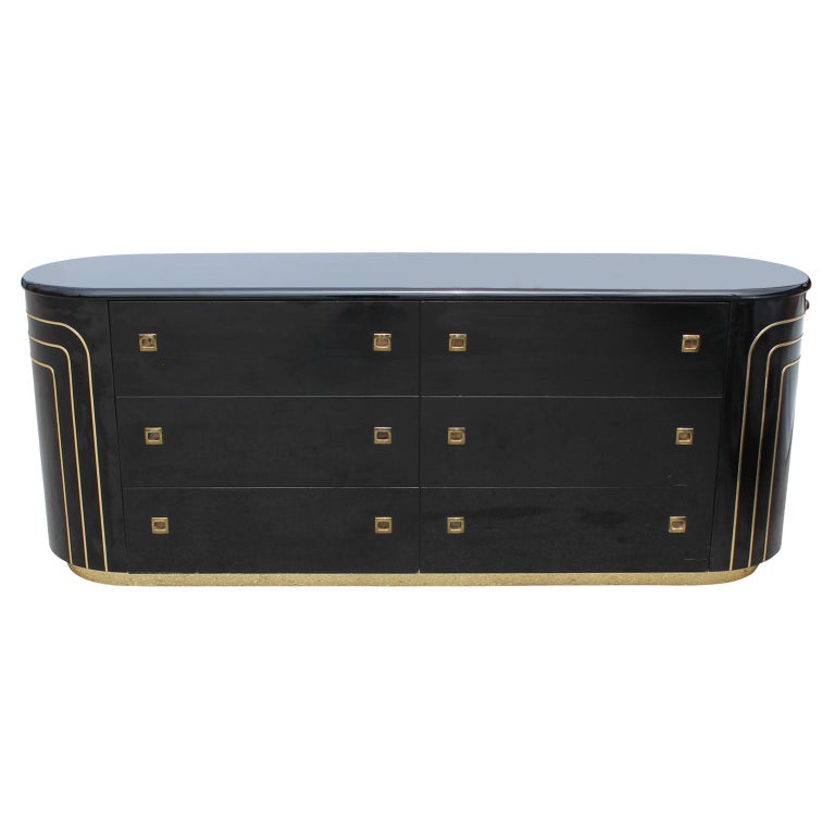 Modern Italian Black Lacquer and Brass EightDrawer Dresser at 1stDibs