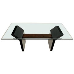 Modern Italian Black Lacquered and Walnut Briar Table, 1980s