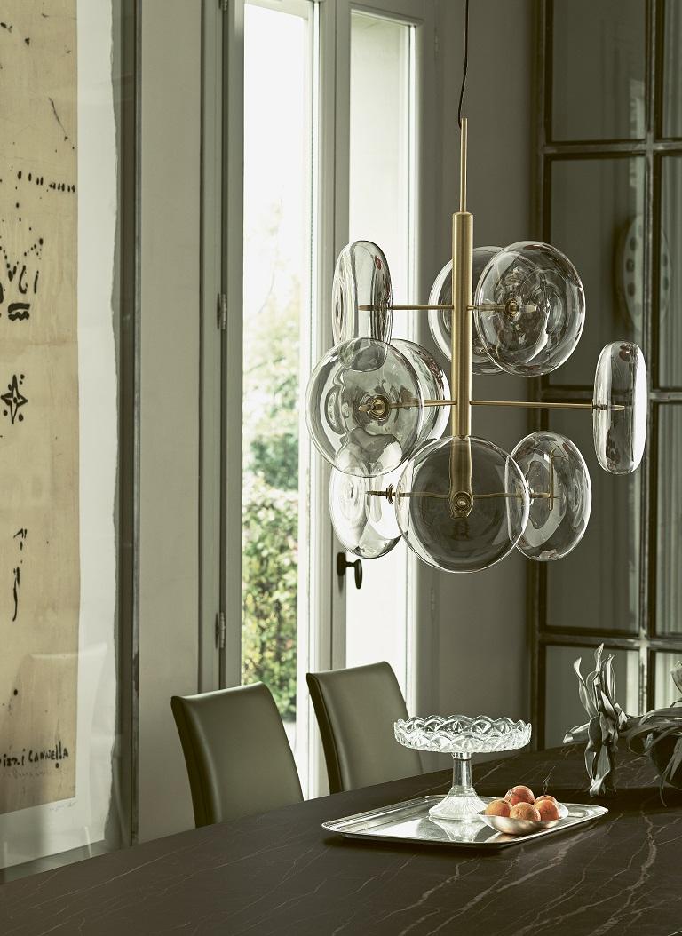 Poudré Lampe à suspension moderne italienne en verre borosilicate de la collection Bontempi en vente
