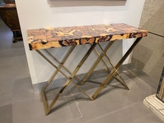 Console italienne moderne en laiton et plateau en marbre Imitation