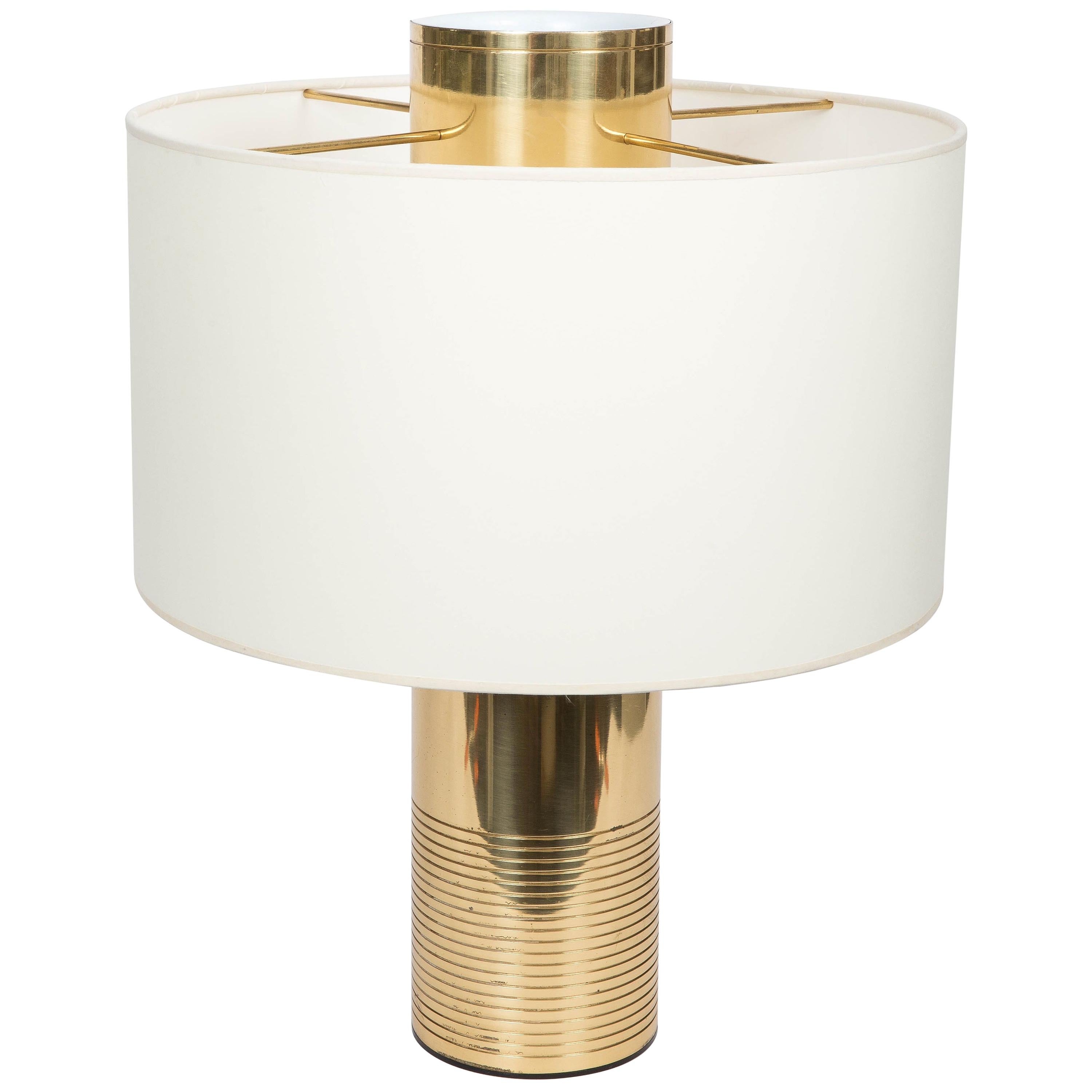Modern Italian Brass Cylinder Table Lamp, circa 20th Century
