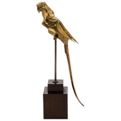 Modern Italian Bronze Parrot Sculpture on Stand, 1960s