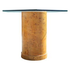Modern Italian Burl Hexagon Center Pedestal Glass Table