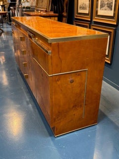 Modern Italian Burl Wood and Brass Credenza After Pierre Cardin