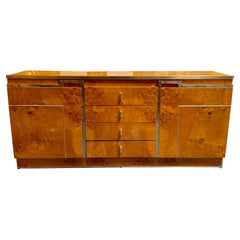 Modern Italian Burl Wood and Brass Credenza After Pierre Cardin