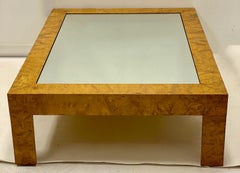 Table basse italienne moderne en bois de ronce et miroir à la manière de Milo Baughman